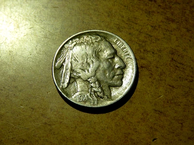 Nice Full Horn & Full Liberty AU 1914p Buffalo Nickel K1 - Image 1 of 2