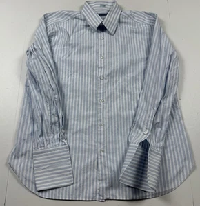 Brioni Blue Striped Dress Shirt Large - Picture 1 of 4