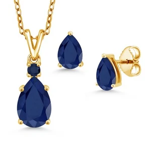 18K Yellow Gold Plated Silver Sapphire Pendant and Earrings Jewelry Set For - Picture 1 of 3