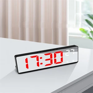 Digital LED Desk Alarm Clock Large Mirror Display Snooze Temperature Mode - Picture 1 of 17