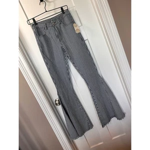 NWT Altar'd State Women's Striped Fringe Flare Jeans Stretch Blue White SZ Small - Picture 1 of 11