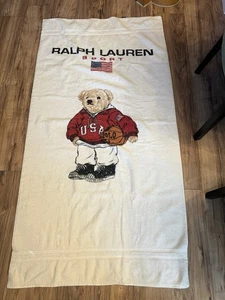 Vtg Ralph Lauren Polo Sport Beach Towel Polo Bear Basketball USA Hoodie USA made - Picture 1 of 8
