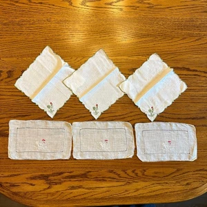 Pañuelos y servilletas de cóctel de gallo bordados, 3 de cada uno - Imagen 1 de 9