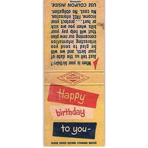 Happy Birthday to You Mutual of Omaha Vintage Matchbook Cover SC7-Y10 - Picture 1 of 2