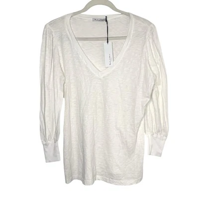 NUEVO CON ETIQUETAS Camiseta Michael Stars Talla Única Blanca Cuello en V Manga Abullonada Nellie Foto 1 de 4