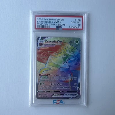 2020 Pokemon Sword Shield Vivid Voltage Orbeetle VMAX Rainbow Holo #186 PSA 10 - Image 1 of 2