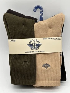 NEW 6 PAIR PACK MENS DOCKER CUSHIONED CREW KHAKI / OLIVE /BROWN/ BLACK 6-12.5 - Picture 1 of 4