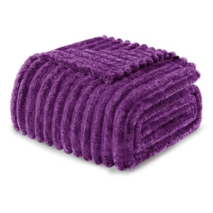 King Size Flannel Fleece Blanket, Super Soft Striped Jacquard Bed Blanket, Li... - Picture 1 of 8