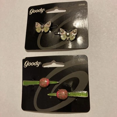 Goody 2 Butterfly And 2 Ladybug Hair Button Clips 1999 New (2 Diff. Sets) G25 - Image 1 of 4