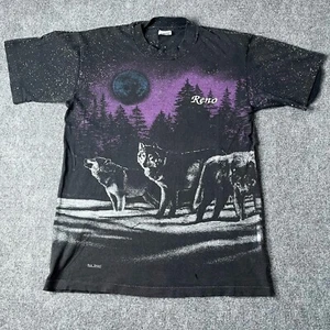 Vtg 1990s Nature Wolf AOP Allover Print Tshirt Mens M Single Stitch Tee - Picture 1 of 9