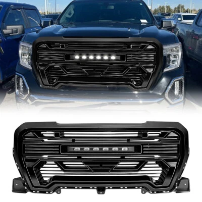 Front Armor Grille w/Off-Road Lights For 2019-2021 GMC Sierra 1500 Glossy Black - Image 1 of 4