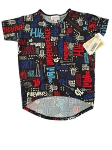 NWT LuLaRoe Girls 4 Gracie Tunic T-Shirt Top Red Blue Patriotic 4th July #3601 - Picture 1 of 6