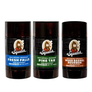 Dr Squatch Natural 3 pack Deodorant Wood Barrel Bourbon, Fresh Falls & Pine Tar - Picture 1 of 6