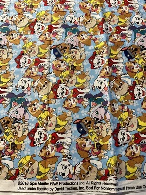 1 Yard Cotton Fabric PAW PATROL Buddies Spin Master 2018 Paw Prints Blue BG - Image 1 of 4
