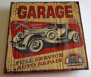 RETRO WOODEN SIGN 12" X 12" GARAGE / FULL SERVICE AUTO REPAIR - Picture 1 of 2