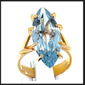 18K 750 Gelb Gold RG 56 Navette Ring Spinell Syntheseschliff Neuwertig Woman - Bild 1 von 21