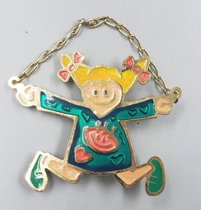 **Vtg Endearing Girl Jumping Rope Enamel Brooch Pin Multicolor Charmer** - Picture 1 of 4