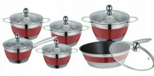 12 pcs Induction Red/ Silver Pan Set Saucepan Set Cookware Set Pot All Hob - Picture 1 of 4