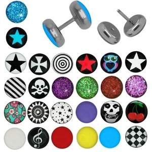 2 Fakeplugs Fake Plug Plugs Ohrstecker Ohrringe stern weiß schwarz (1Paar) - Bild 1 von 37