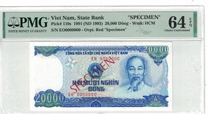VIETNAM - SPECIMEN 20,000 DONG 1991 PICK# 110s PMG: 64 EPQ UNC. #PL2030 - Picture 1 of 2