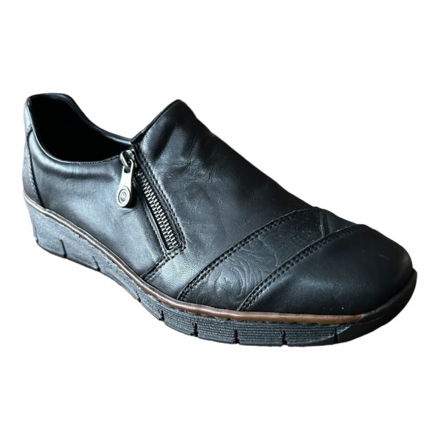 Botas de piel, zapatillas deportivas con cuña negras para mujer, Rieker  negro - KeeShoes