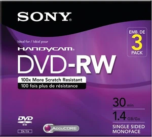 Brand New! Sony Handycam 3-Pack 30 Min 1.4GB DVD-RW Disks - Sealed - Picture 1 of 1