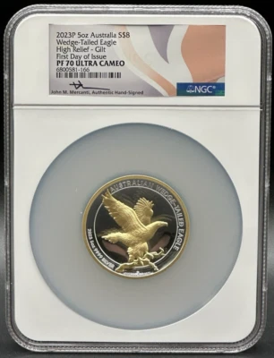 2023 Wedge Tailed Eagle 5oz High Relief Gilded Silver Coin NGC PR70 UC *STL - Image 1 of 4