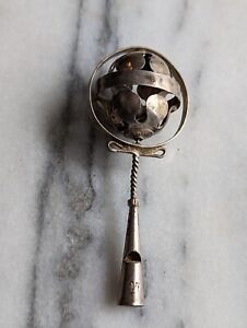 Estate Vintage 1800's Antique Victorian Silver Baby Rattle Whistle 97 