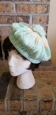 Vintage New 1970s Knit Mint/cream Beret - Image 1 of 4