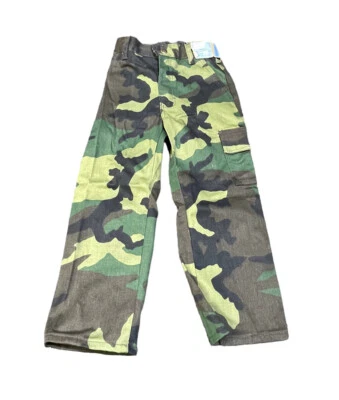 Vintage NOS Live Ins Boys Kids Size 7 Reg Green Camouflage Camo Cargo Pants NEW - Image 1 of 4