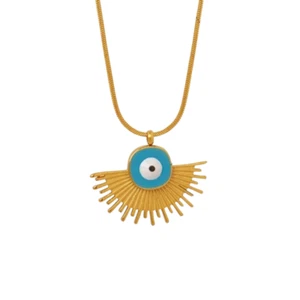 Damen Halskette Gold Auge Anhänger Titanstahl 18K vergoldet Schutz Schmuck Böse - Bild 1 von 9
