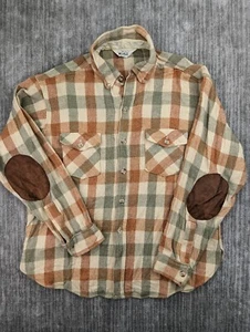 Vintage 1960s Woolrich Mens XL Long Sleeve Wool Brown Cream Plaid Flannel Shirt - Picture 1 of 10