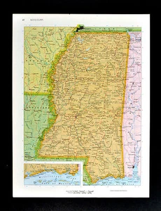 c1970 McNally Cosmo Map - Mississippi Jackson Natchez Biloxi Gulfport Yazoo City - Picture 1 of 1