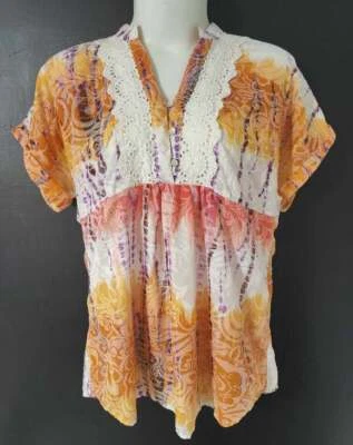 Sombra de ojos para mujer talla 2X Babydoll Top dorado marfil ti-dye cachemira manga corta Sp Foto 1 de 4