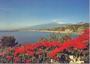 CARTOLINA SICILIA SICILY GIARDINI NAXOS VEDUTA PANORAMICA SULLA CITTA' E ETNA - Imagen 1 de 1
