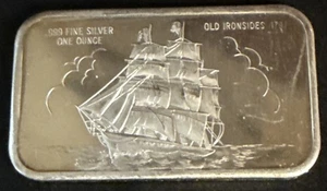 Vintage Old Ironsides 1797 1 Troy oz .999 Fine Silver Art Bar Blank Back - Picture 1 of 8