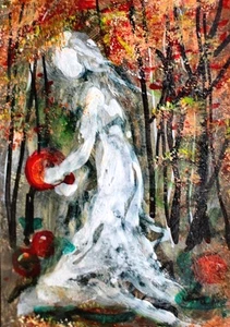 Quadro ACEO originale Halloween albero fantasma autunno zucca spirito angelo ATC ART - Foto 1 di 1