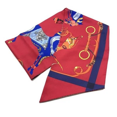 HERMES Scarf Cravatto Twilly Tout en carre SILK  20 cm x 155.5 cm Red Auth - Image 1 of 4