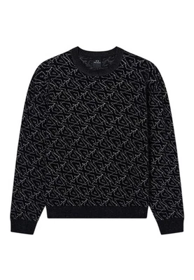 NWT ARMANI EXCHANGE BLACK CREW NECK SWEATER WITH ALLOVER LOGO XM001330 AF16916 M - Image 1 of 4