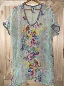 Johnny Was Size 1X Floral Print Sheer Blouse Tunic Shirt Boho Summer #H - Picture 1 of 6
