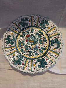 Vintage Italian Orvieto Deruta Green Rooster 8.75 In Salad Plate MADE IN ITALY - Picture 1 of 3