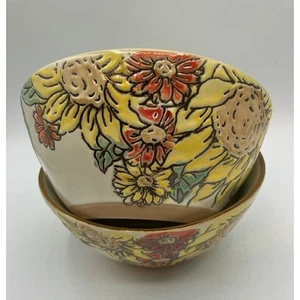Spectrum Designz Floral Festive Bowl Set Ceramic Brandywine Sunflower 6" - Picture 1 of 4