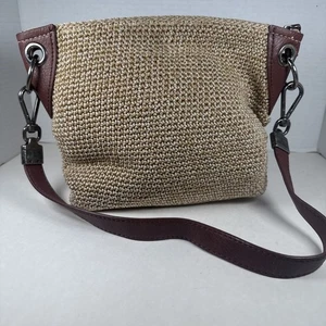 The Sak Indio beige Häkel & Leder Schultertasche mit Gunmetal Hardware 9x8 gebraucht, in einwandfreiem Zustand - Bild 1 von 7