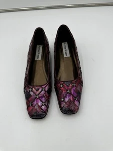 Ronnie Srader Womans Shoes Sz 8 Purple Charleni Pattern Leather Stylish Low Heel - Picture 1 of 9