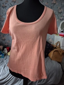 Soft Coral Coloured M&S Womens Scoop Neck T-shirt Size 16 - Picture 1 of 3
