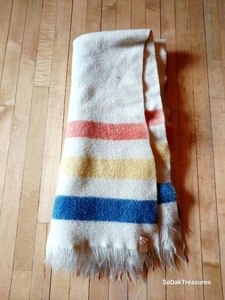 Vintage Golden Dawn 100% Wool Throw Lap Blanket Hudson Bay Stripe 50x56" - Picture 1 of 5
