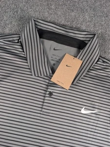 Nike Dri Fit Tour Striped Polo Shirt Mens 2XL Gray Black Golf Performance NWT - Picture 1 of 9