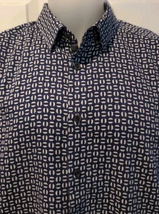 Camisa Ted Baker Steeve Abotonada Manga Corta Patrón Azul Marino Para Hombre 5 XL USADA EN EXCELENTE ESTADO - Imagen 1 de 12