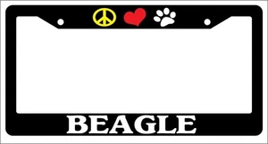 Black License Plate Frame Peace Love Paw Beagle Auto Accessory Novelty 273 - Picture 1 of 1