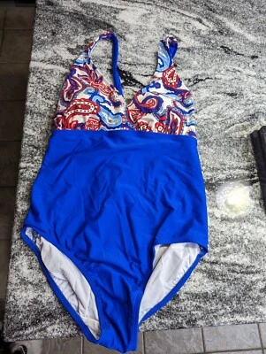 Catalina Mujer 1X 16W X-Back Tanque Una Pieza Traje de Baño Azul Sujetador Incorporado NUEVO Foto 1 de 4